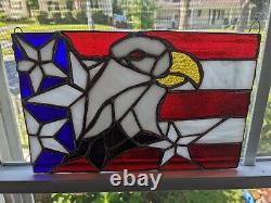 Patriotic Eagle Stained Glass Panel Handcrafted