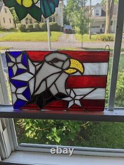 Patriotic Eagle Stained Glass Panel Handcrafted