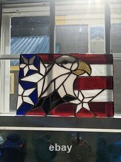 Patriotic Eagle Stained Glass Panel Handcrafted