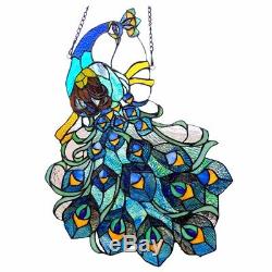 Peacock Design Stained Glass Hanging Window Panel Home Decor Suncatcher
