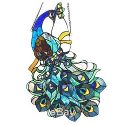 Peacock Design Stained Glass Hanging Window Panel Home Decor Suncatcher