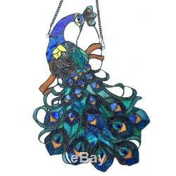 Peacock Design Stained Glass Hanging Window Panel Home Decor Suncatcher