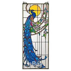 Peacock Sunset Stained Glass Window Panel Tiffany Style Suncatcher Roses Feather