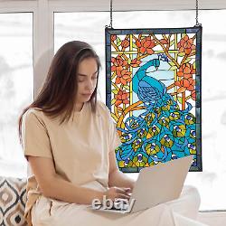 Peacock's Paradise Stained Glass Window Hanging Panel, 35 Inch