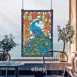 Peacock's Paradise Stained Glass Window Hanging Panel, 35 Inch