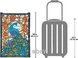 Peacock's Paradise Stained Glass Window Hanging Panel, 35 Inch