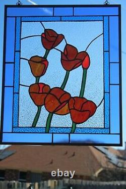 Poppies -Stained Glass Window Panel-21 17 1/4HMD-US