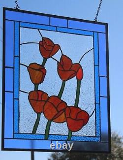 Poppies -Stained Glass Window Panel-21 17 1/4HMD-US
