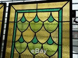 Pr of original large antique art deco stained glass panels in metal frames