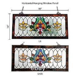 Pub Window Panel Stained Glass Fleur De Lis Handcrafted Hand Cut Hanging Chain