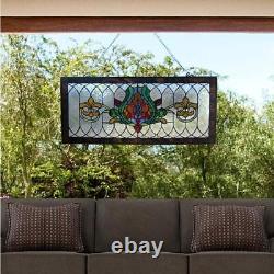 Pub Window Panel Stained Glass Fleur De Lis Handcrafted Hand Cut Hanging Chain