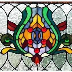 Pub Window Panel Stained Glass Fleur De Lis Handcrafted Hand Cut Hanging Chain