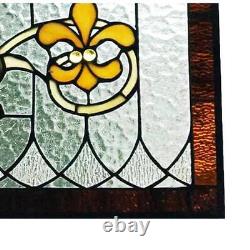 Pub Window Panel Stained Glass Fleur De Lis Handcrafted Hand Cut Hanging Chain