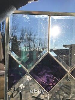 Purple And Vintage Reclaimed Beveled Glass Stained Glass Panel