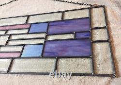 Purple & Clear Beveled and Stained Glass Window Transom Handmade Crafted 10x30