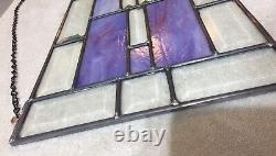 Purple & Clear Beveled and Stained Glass Window Transom Handmade Crafted 10x30