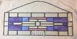 Purple & Clear Beveled and Stained Glass Window Transom Handmade Crafted 10x30