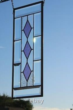 Purple Diamonds Beveled Stained Glass Window Panel, 19 1/2 X 7 1/2