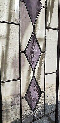 Purple Diamonds Beveled Stained Glass Window Panel, 19 1/2 X 7 1/2