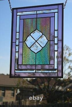 Purple Princess Beveled Stained Glass Window Panel-16 1/2x12 1/2 HMD-US