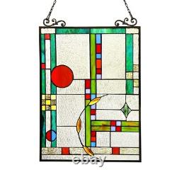 RADIANCE goods Geometric Stained Glass Window Panel 17.5x25