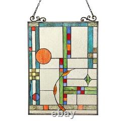 RADIANCE goods Geometric Stained Glass Window Panel 17.5x25