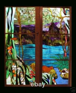 RAINFOREST DOORS 6 leadlight panels forming 2 doors CUSTOM BUILT STAINED GLASS