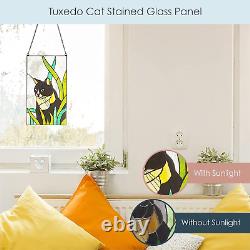 RIVER OF GOODS Tuxedo Cat Stained Glass Window Panel