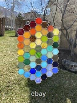 Rainbow Stained Glass Honeycomb, Stained Glass Panel, Window Hanging
