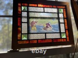 Rare vintage stained glass window panel hanging