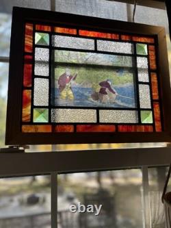 Rare vintage stained glass window panel hanging