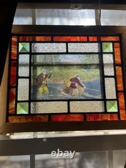 Rare vintage stained glass window panel hanging