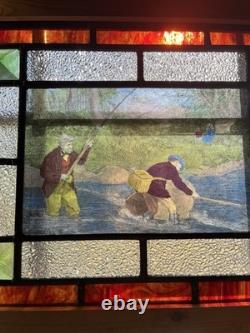 Rare vintage stained glass window panel hanging