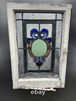 Reclaimed Emblem Leaded Light Stained Glass Wooden Window Panel NEED RESTORATION