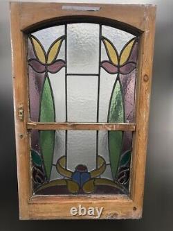 Reclaimed Leaded Light Stained Glass Art Nouveau Wooden Window Panel RESTORATION