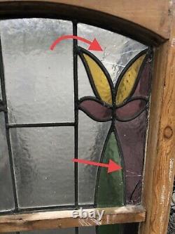 Reclaimed Leaded Light Stained Glass Art Nouveau Wooden Window Panel RESTORATION