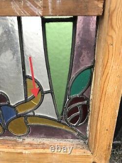 Reclaimed Leaded Light Stained Glass Art Nouveau Wooden Window Panel RESTORATION