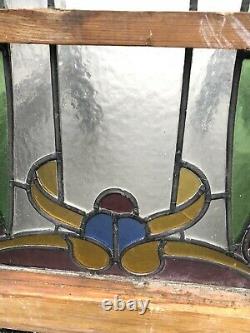 Reclaimed Leaded Light Stained Glass Art Nouveau Wooden Window Panel RESTORATION