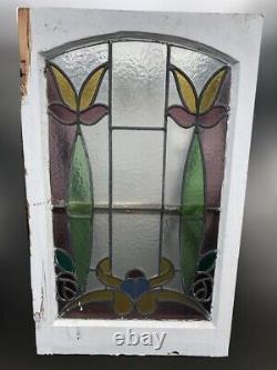 Reclaimed Leaded Light Stained Glass Art Nouveau Wooden Window Panel RESTORATION