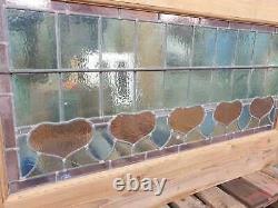 Reclaimed Stained Glass Window Screen Panel Leaded Art Nouveau Hearts