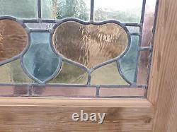 Reclaimed Stained Glass Window Screen Panel Leaded Art Nouveau Hearts