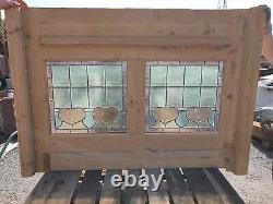 Reclaimed Stained Glass Window Screen Panel Leaded Art Nouveau Hearts