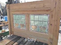 Reclaimed Stained Glass Window Screen Panel Leaded Art Nouveau Hearts