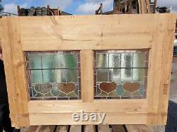 Reclaimed Stained Glass Window Screen Panel Leaded Art Nouveau Hearts