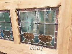 Reclaimed Stained Glass Window Screen Panel Leaded Art Nouveau Hearts