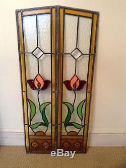 Reclaimed Vintage Art Deco Original Bevelled Stained Glass Door Panels Fantastic