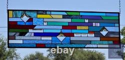 Rectangular stained glass panel rainbow, window hanging, sidelight, transom