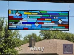 Rectangular stained glass panel rainbow, window hanging, sidelight, transom