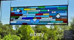 Rectangular stained glass panel rainbow, window hanging, sidelight, transom