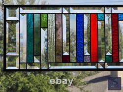 Rectangular stained glass panel rainbow, window hanging, sidelight, transom